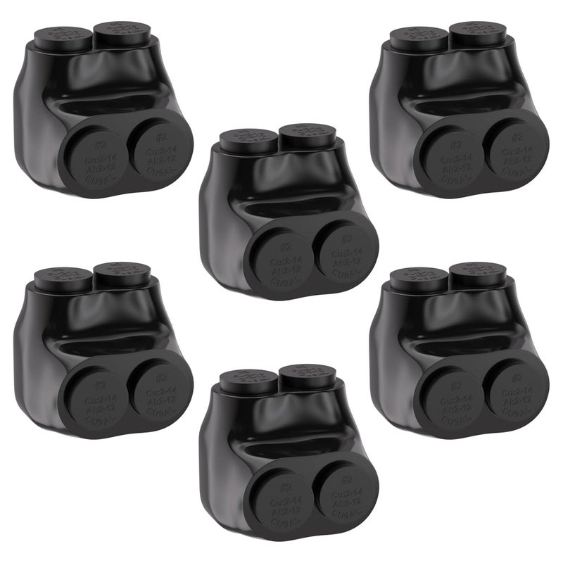STARELO 6PCS 2 Port Insulated Connector, Single-Sided Splice, Multi Tap Cable Connector for Copper and Aluminum Wires, Slotted Hex, Black Vinyl Coated, Pre-Filled Oxide Inhibitor (2-14 AWG) - Image 1